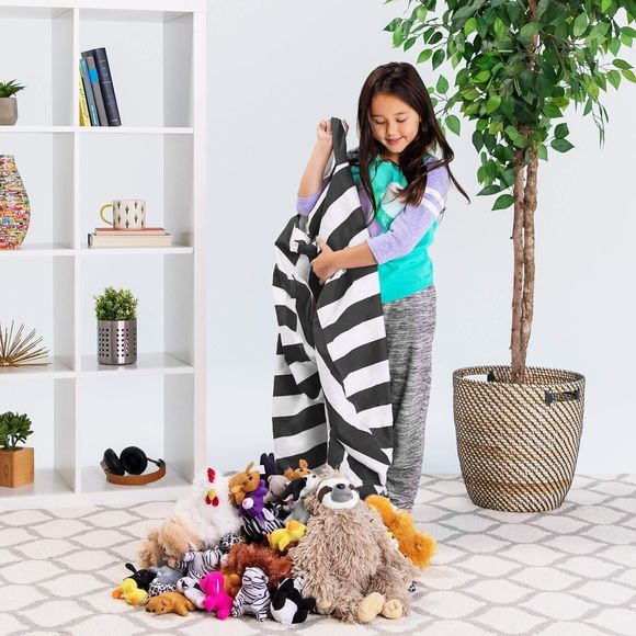 Stuffed Animal Storage Bean Bag Chair Cover Kids Bedroom Toy Organizer - Picture 5 of 15